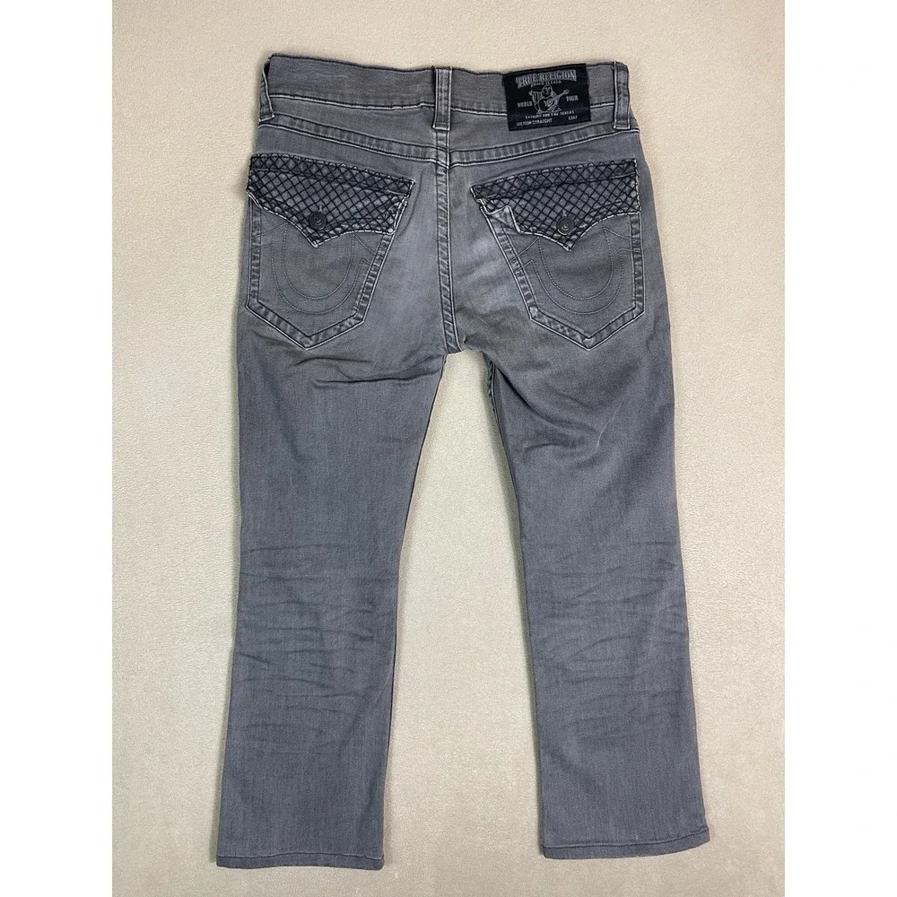 True Religion Jeans Mens 31 Straight Flap Gray Quilted Pockets EUC